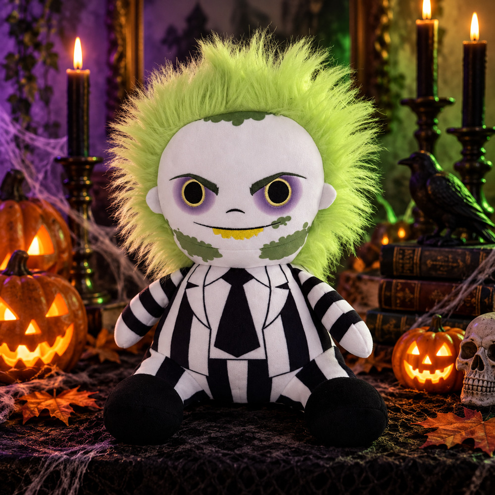 Beetlejuice Beetlejuice Just Play 13"Plush Green Hair Striped Suit Weighted Doll